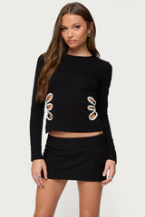 Contrast Cut Out Long Sleeve Top