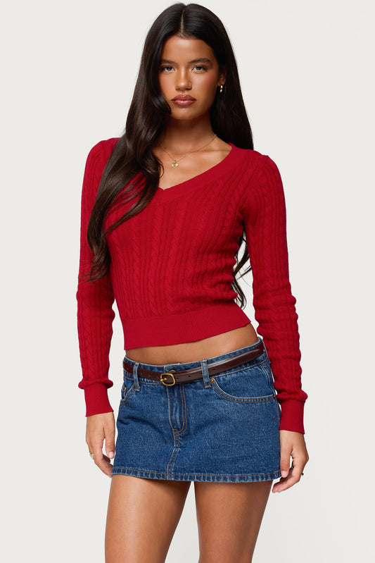 Ashlee V Neck Cable Knit Top
