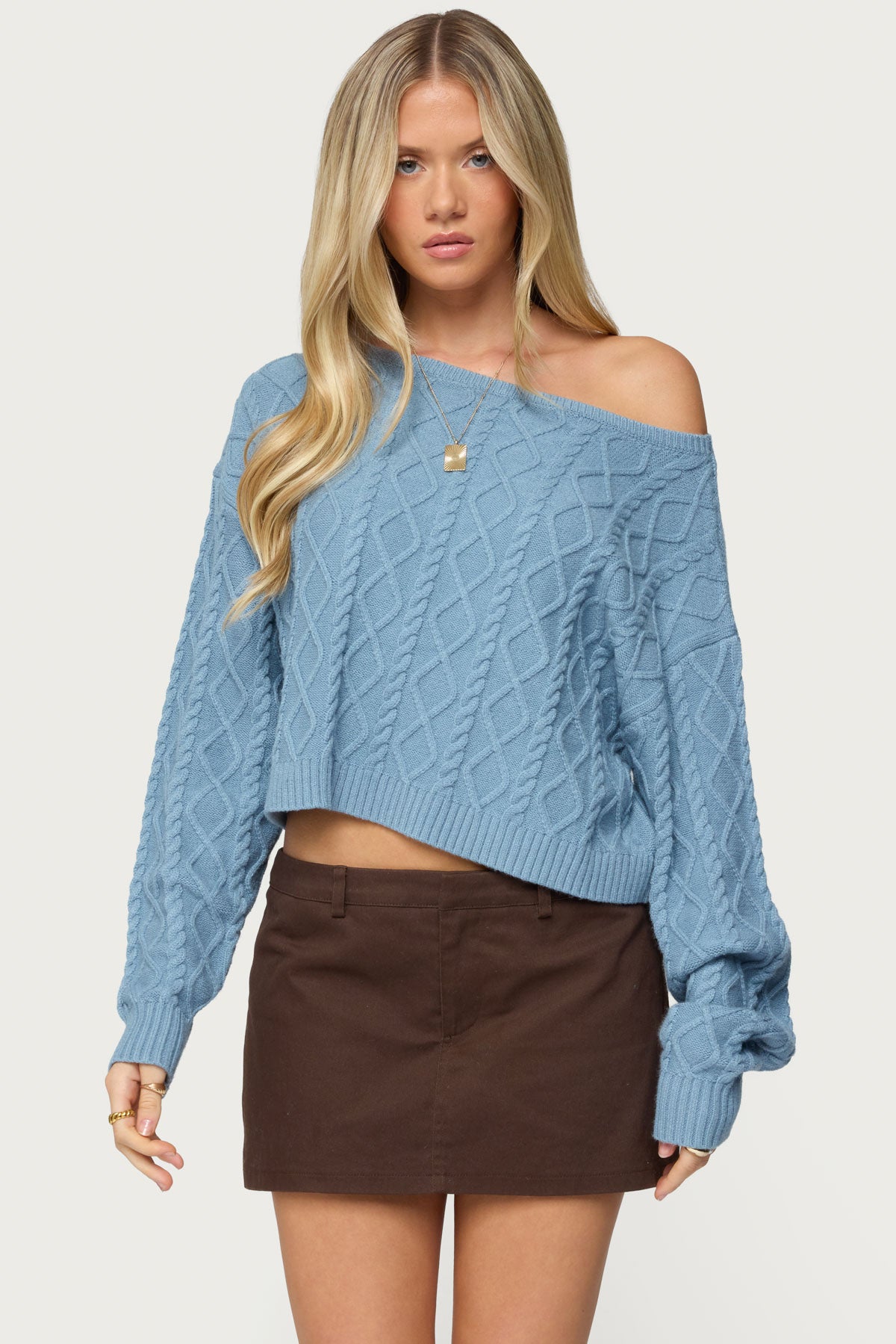 Oversized Off Shoulder Cable Knit Sweater