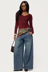 Larna V Neck Ribbed T Shirt