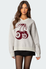Cherry 3 Oversized V Neck Sweater