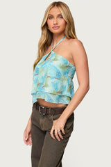 Dragon Lily Layered Chiffon Halter Top