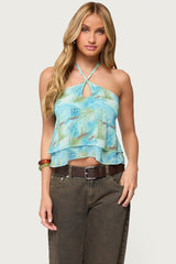 Dragon Lily Layered Chiffon Halter Top