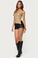 Kariss Lace Up Faux Leather Micro Shorts