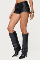 Kariss Lace Up Faux Leather Micro Shorts