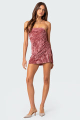 Crushed Velvet Drawstring Mini Dress
